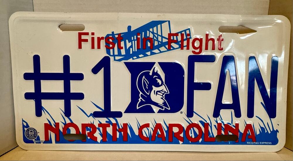 Duke Blue Devils #1 Fan North Carolina First in Flight Novelty License Plate